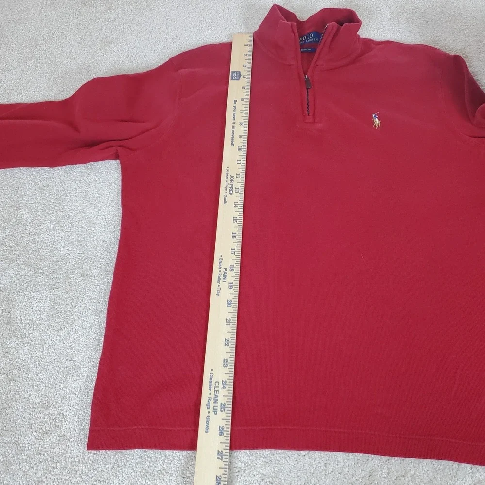 Polo Ralph Lauren Estate Rib Men's Medium Red‎ Knit Pullover 1/4 Zip Long Sleeve